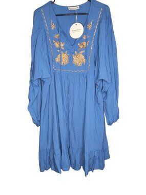Rusttydustty Women's Size 3XL Sky Blue Bohemian Farrah Mini Dress